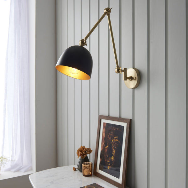 Lehal Swing Arm Wall Light in Antique Solid Brass & Matt Black