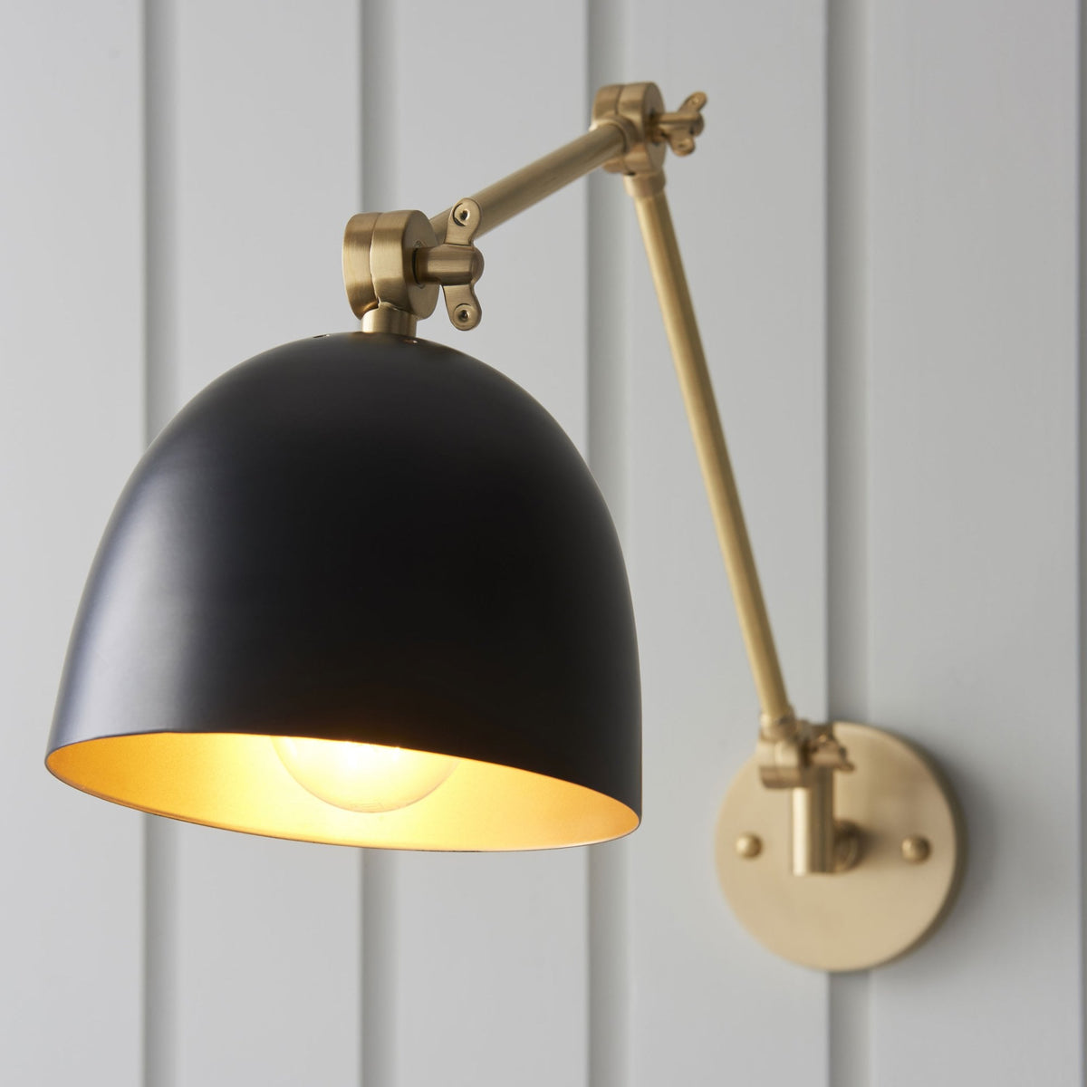 Lehal Swing Arm Wall Light in Antique Solid Brass & Matt Black