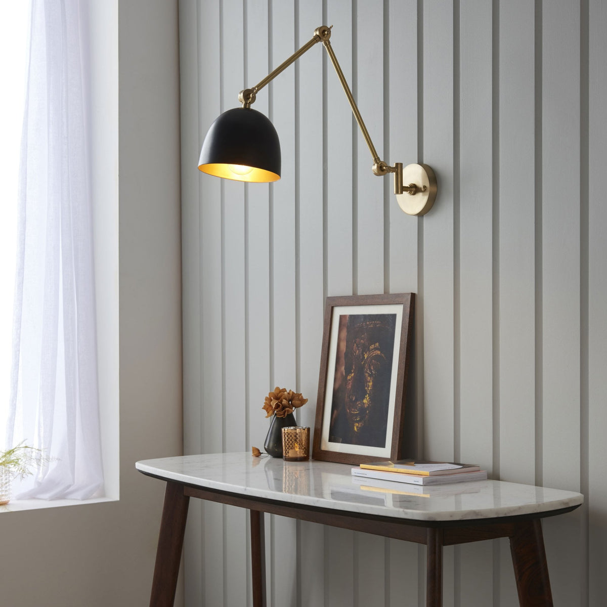 Lehal Swing Arm Wall Light in Antique Solid Brass & Matt Black