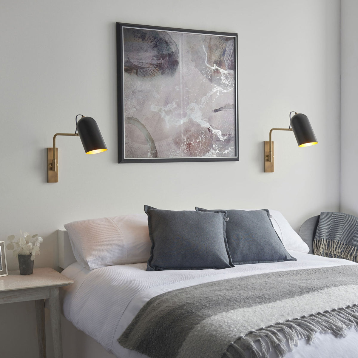 Navren Swing Arm Wall Light in Antique Solid Brass & Matt Black