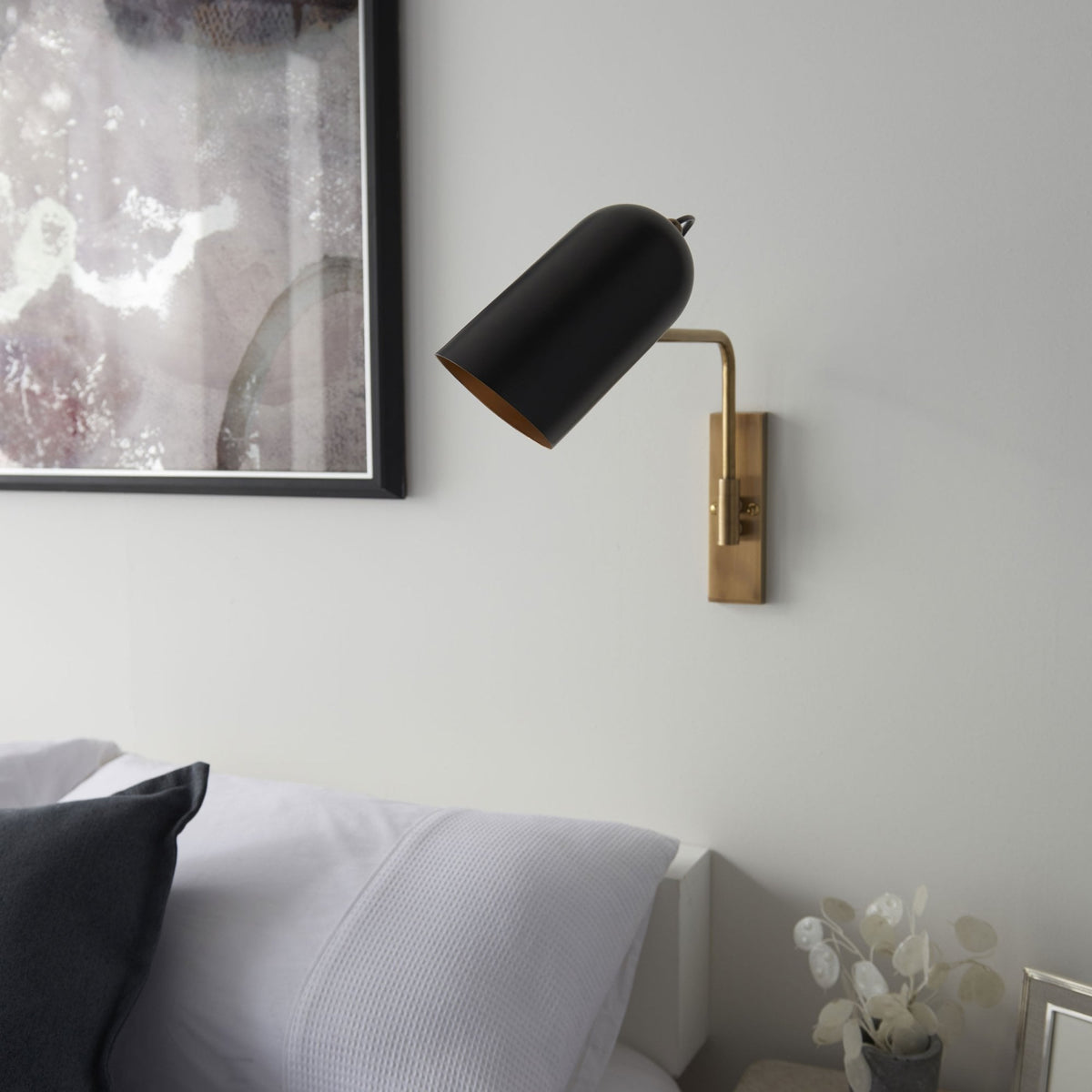 Navren Swing Arm Wall Light in Antique Solid Brass & Matt Black
