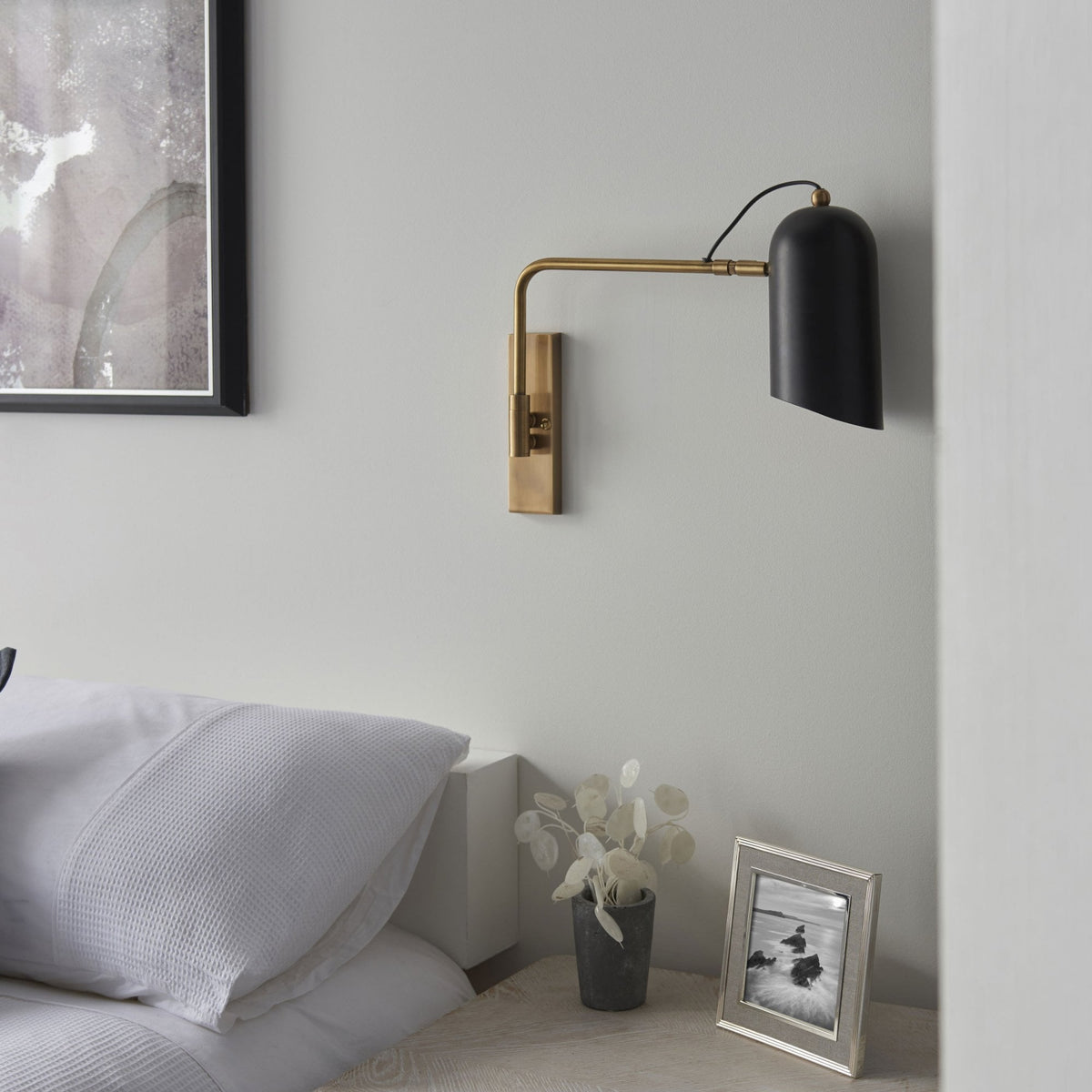 Navren Swing Arm Wall Light in Antique Solid Brass & Matt Black