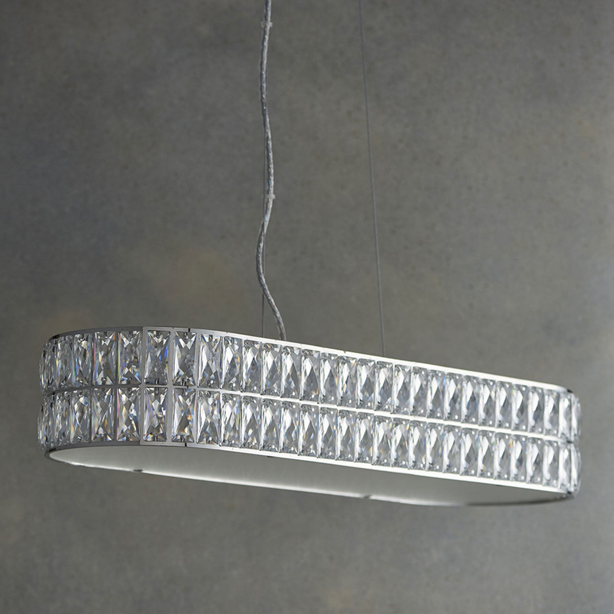 Verina LED Oblong Pendant in Chrome and Clear Crystal