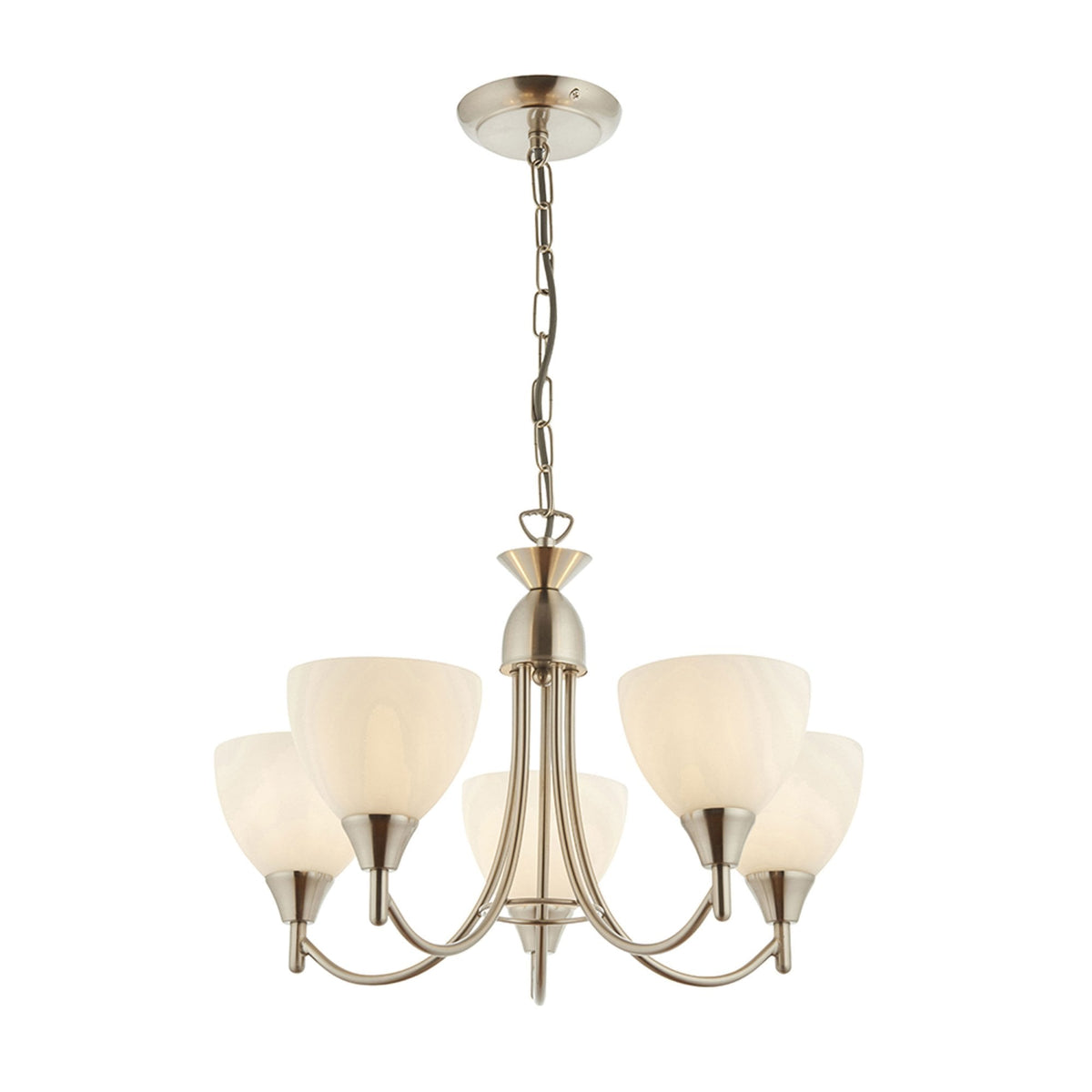 Alton 5lt Pendant in Satin Chrome & Opal Glass