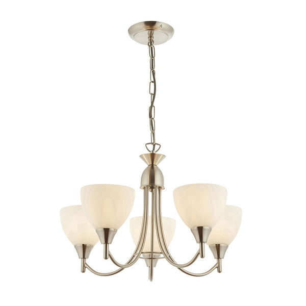 Alton 5lt Pendant in Satin Chrome & Opal Glass