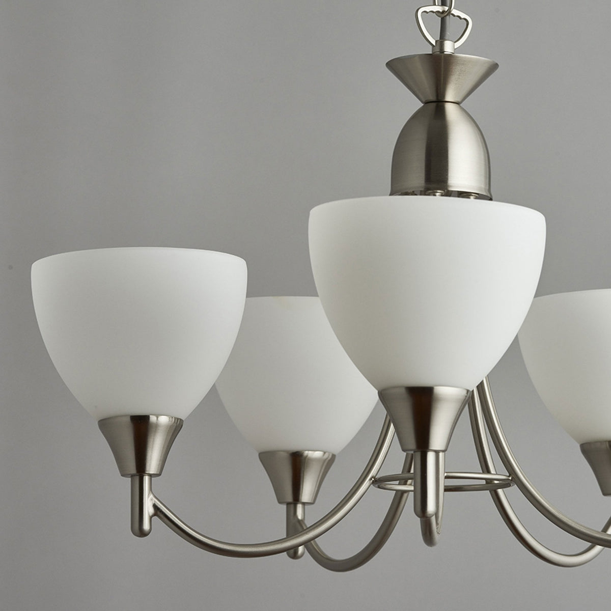Alton 5lt Pendant in Satin Chrome & Opal Glass