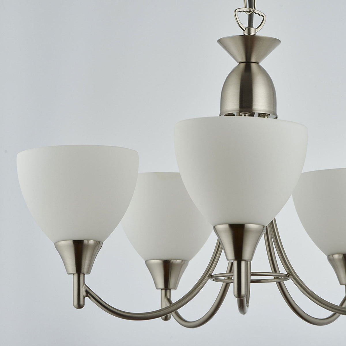 Alton 5lt Pendant in Satin Chrome & Opal Glass
