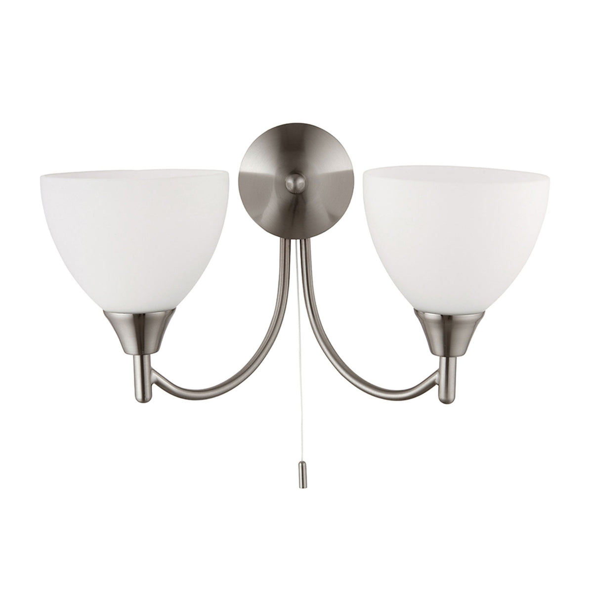 Alton Twin Arm Wall Light in Satin Chrome & Opal Glass
