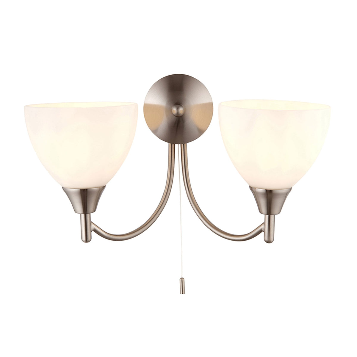 Alton Twin Arm Wall Light in Satin Chrome & Opal Glass