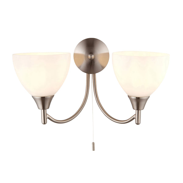 Alton Twin Arm Wall Light in Satin Chrome & Opal Glass