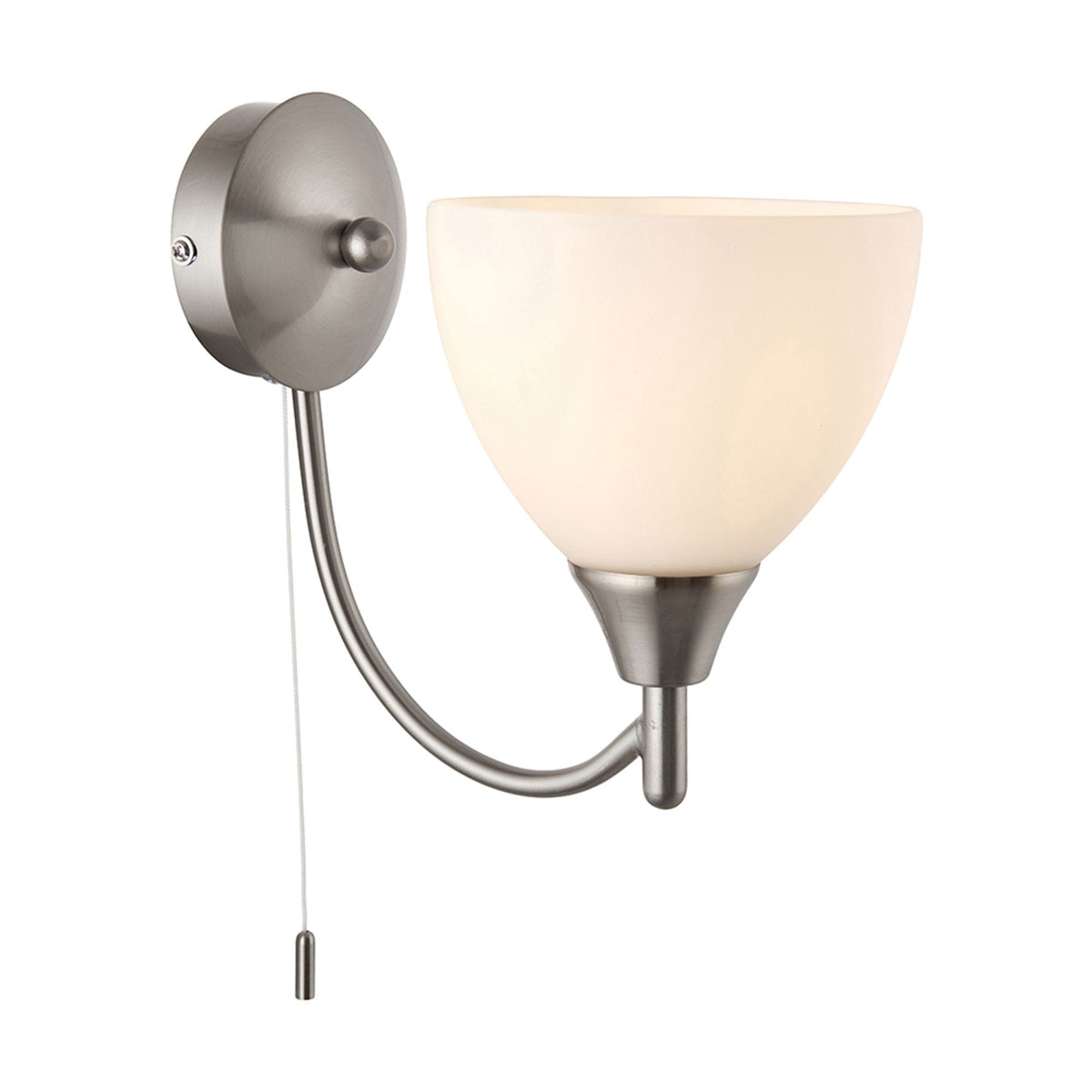 Alton Single Arm Wall Light in Satin Chrome & Opal Glass