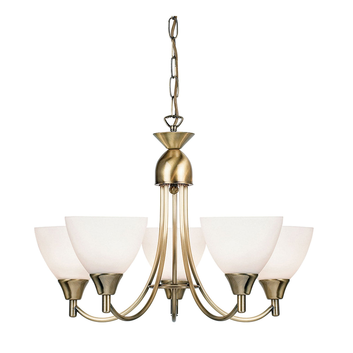 Alton 5lt Pendant in Antique Brass & Opal Glass