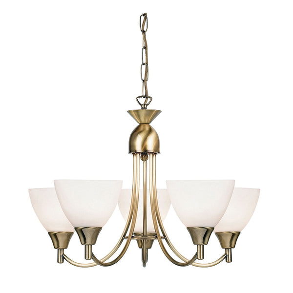 Alton 5lt Pendant in Antique Brass & Opal Glass