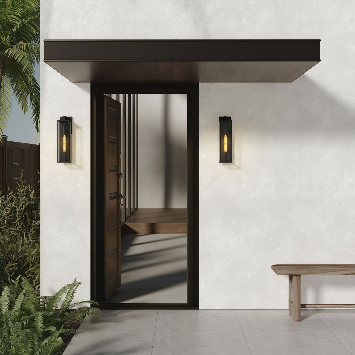 Harvard Lantern IP44 Wall Light in Textured Black