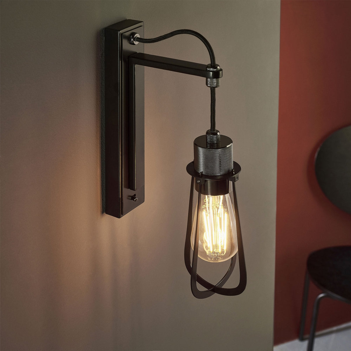 Urban Hanging Wall Light in Black Chrome Plate & Matt Black