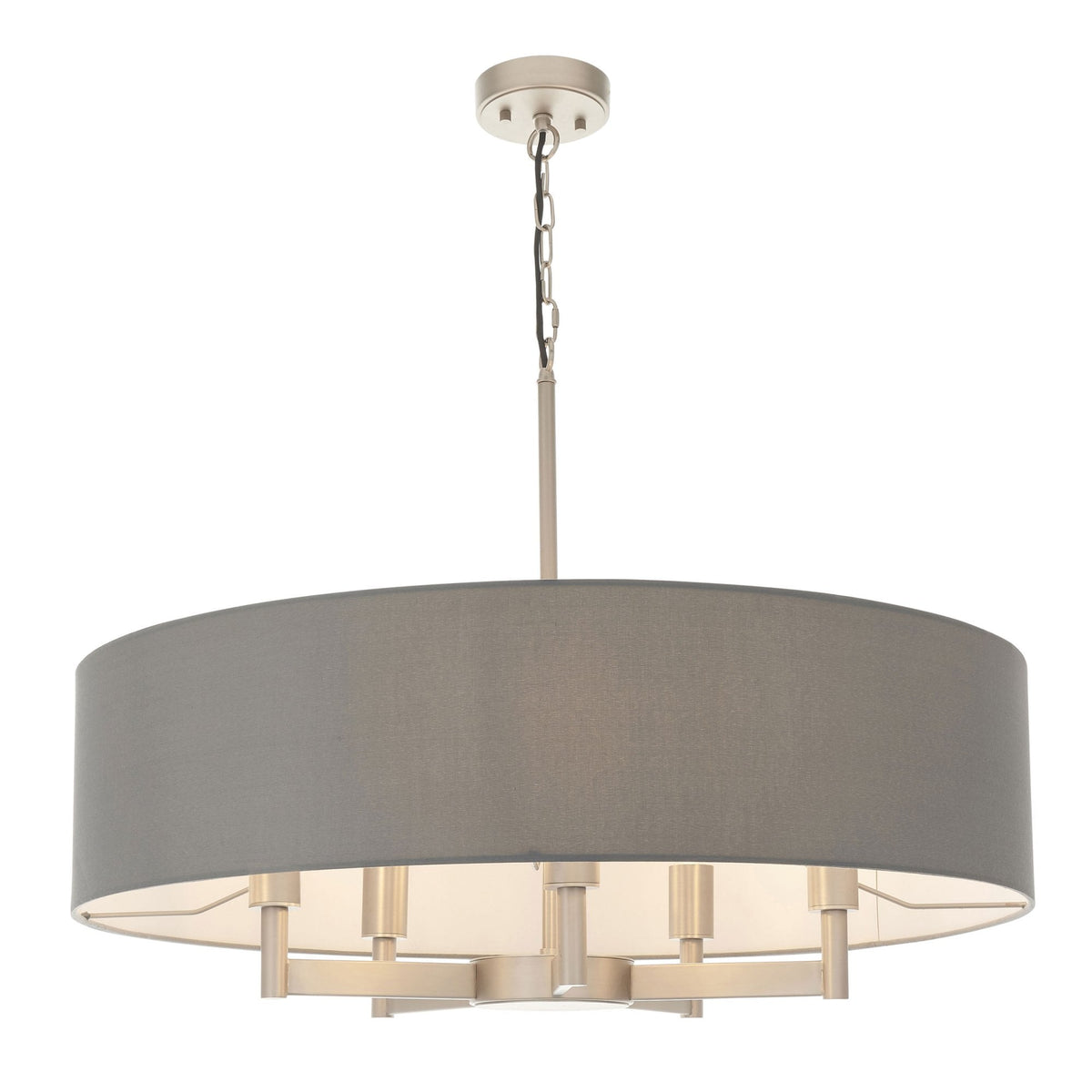 Grande Five Arm Pendant with Grey Fabric Shade