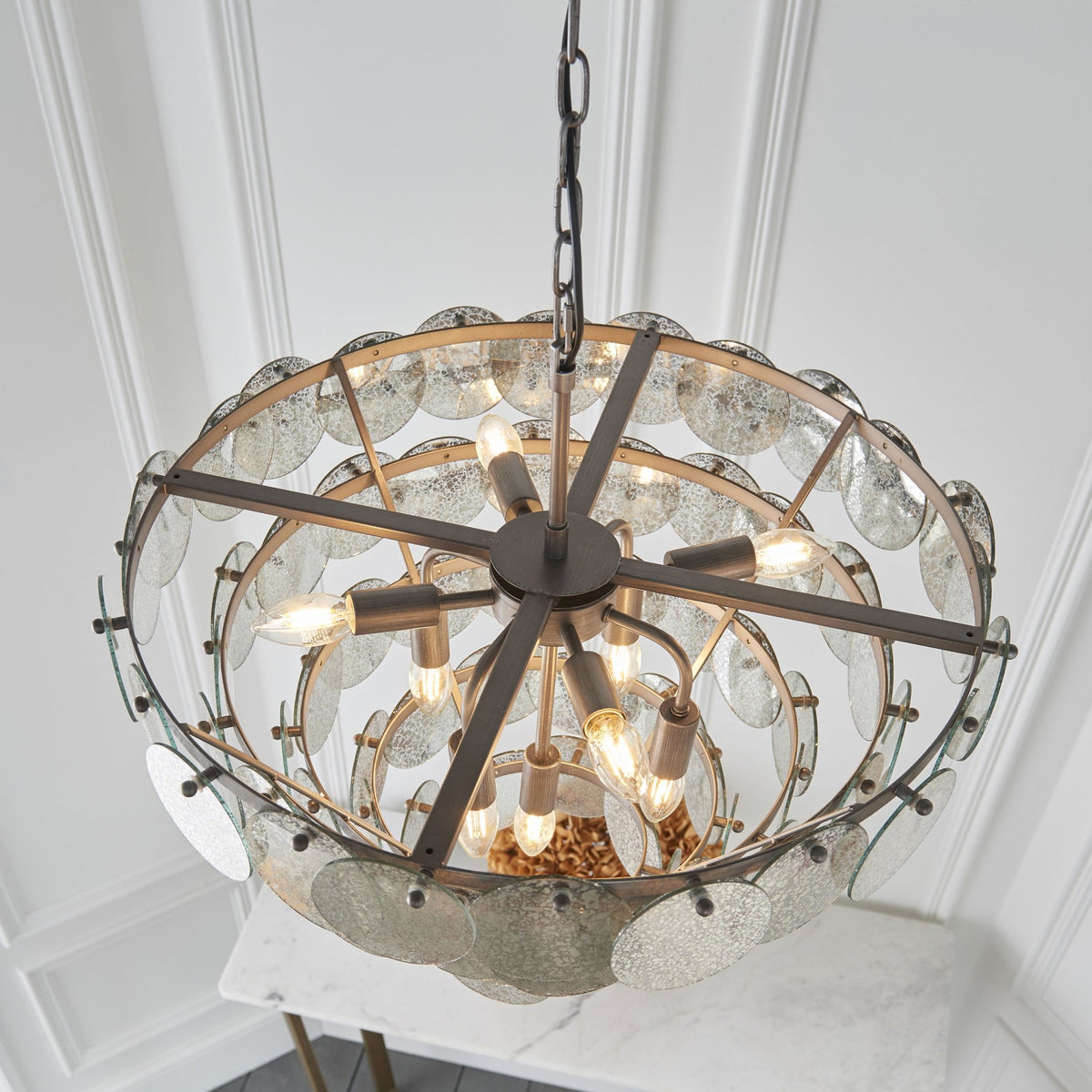 Sandford 9 Light Pendant with Mercury Glass