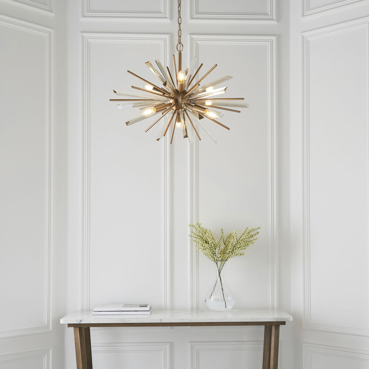Easton 6 Light Pendant in Antique Brass & Champagne Glass