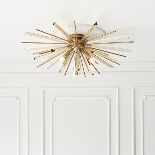 Easton 4 Light Semi Flush in Antique Brass & Champagne Glass