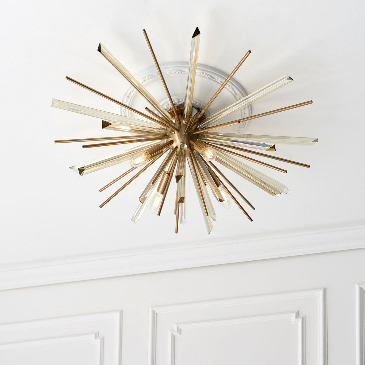 Easton 4 Light Semi Flush in Antique Brass & Champagne Glass