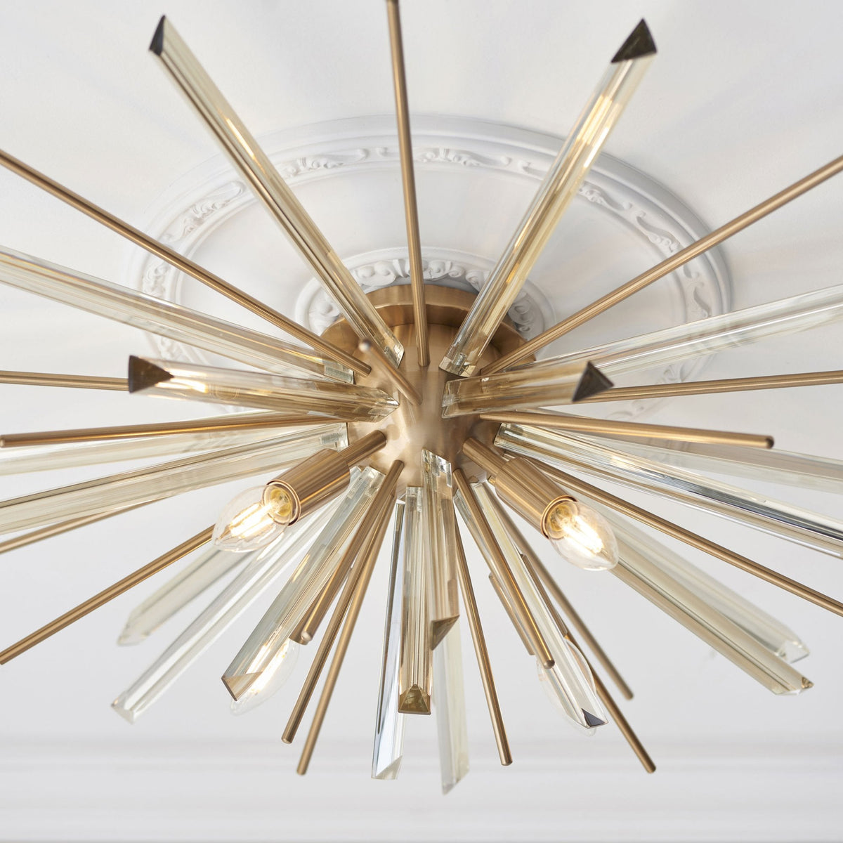 Easton 4 Light Semi Flush in Antique Brass & Champagne Glass