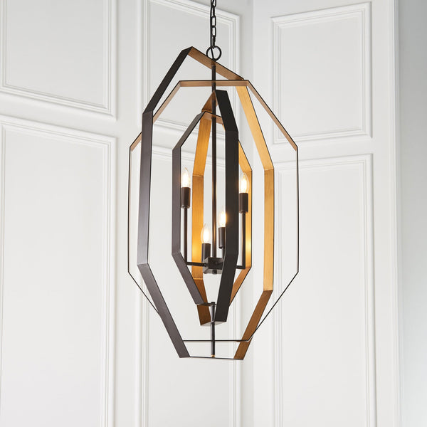 Kimmeridge 4 Light Pendant in Aged Bronze & Antique Gold