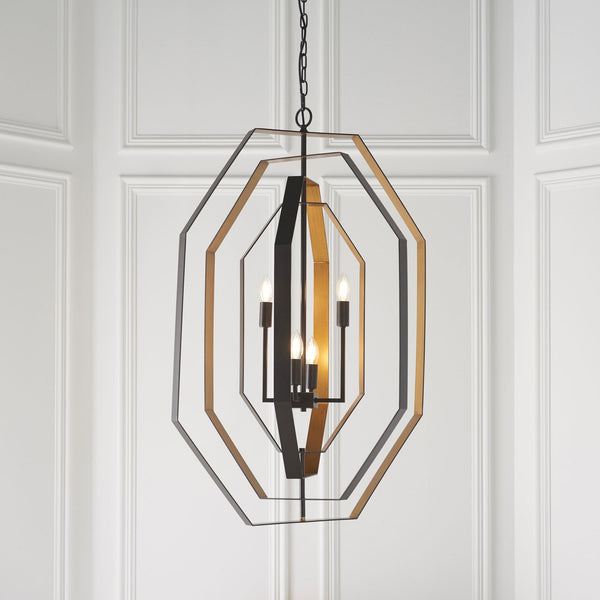 Kimmeridge 4 Light Pendant in Aged Bronze & Antique Gold