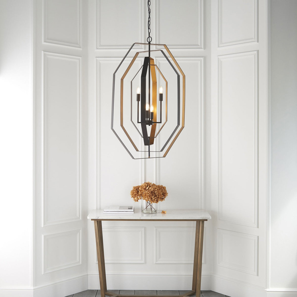 Kimmeridge 4 Light Pendant in Aged Bronze & Antique Gold