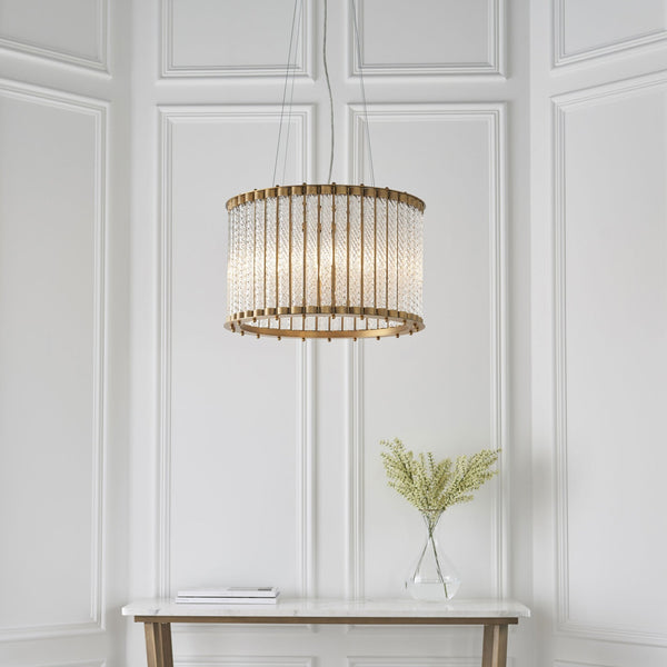 Romola Six Light Pendant in Matt Gold & Glass Rods