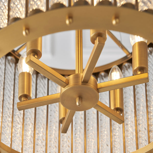 Romola Six Light Pendant in Matt Gold & Glass Rods