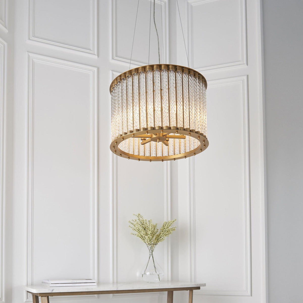Romola Six Light Pendant in Matt Gold & Glass Rods