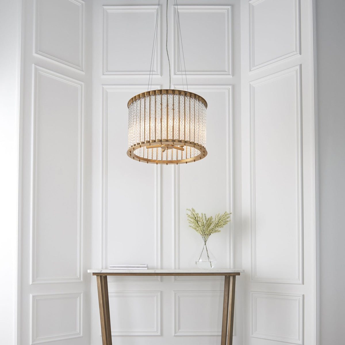 Romola Six Light Pendant in Matt Gold & Glass Rods