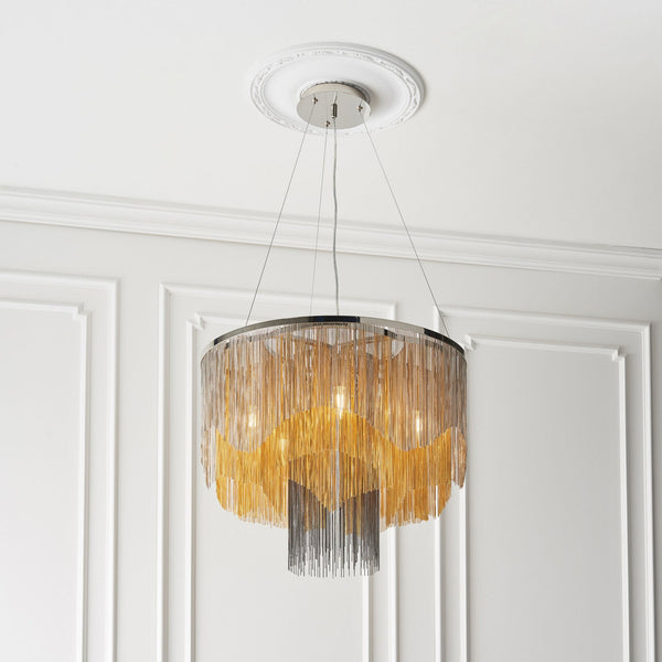 Purewell 5 Light Pendant with Gold & Black Chains