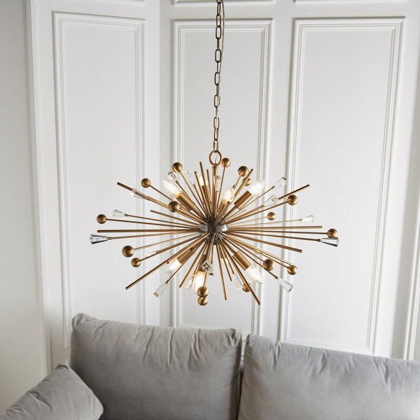 Orcia Eight Light Pendant in Aged Brass & Black Nickel