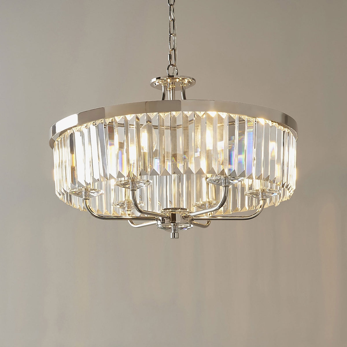 Yetminster 6 Light Pendant in Nickel & Clear Cut Glass