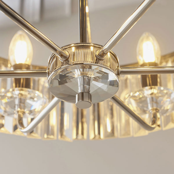 Yetminster 6 Light Pendant in Nickel & Clear Cut Glass