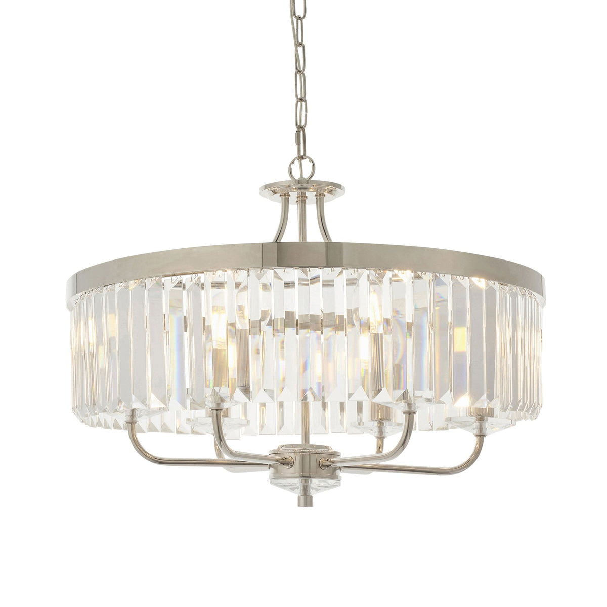 Yetminster 6 Light Pendant in Nickel & Clear Cut Glass