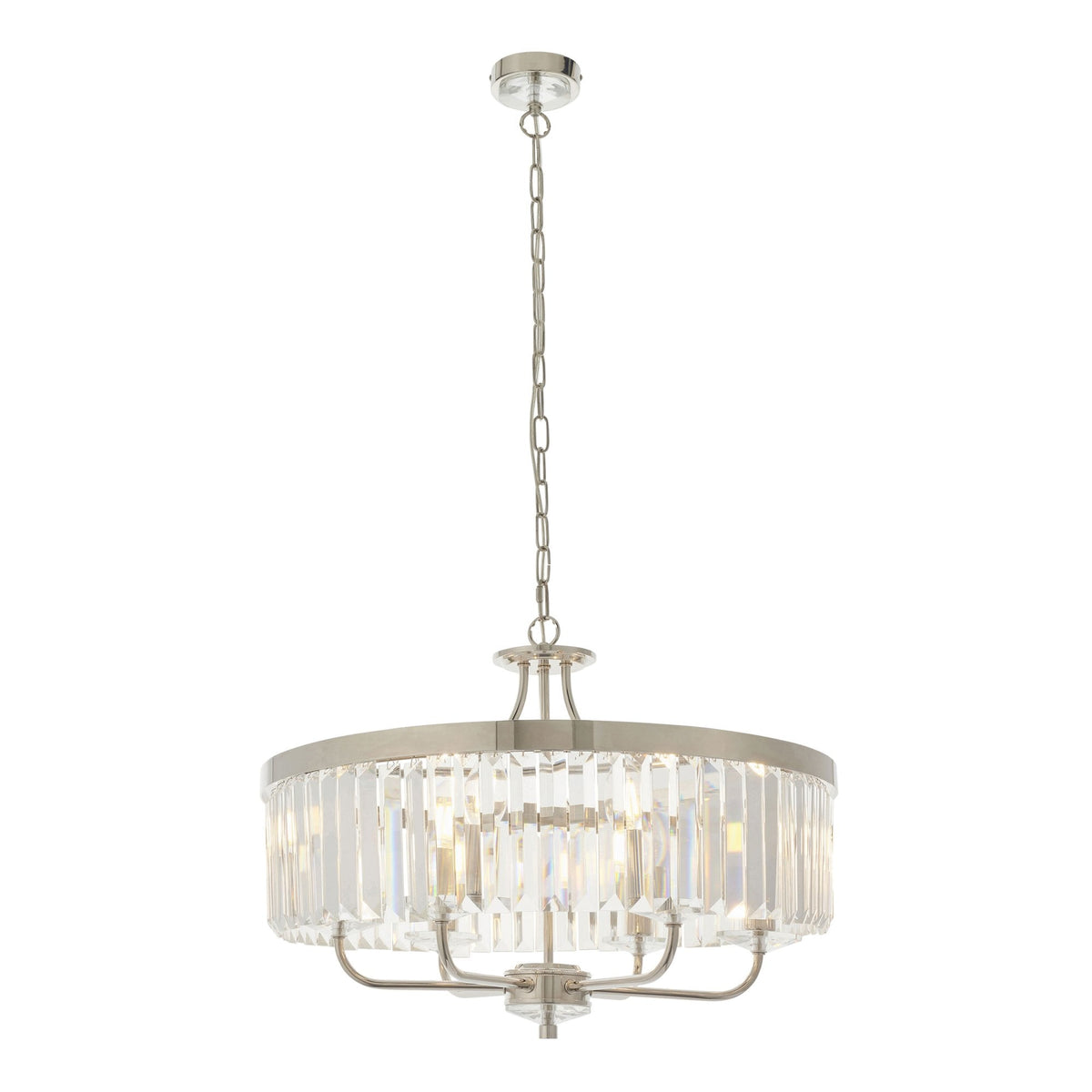 Yetminster 6 Light Pendant in Nickel & Clear Cut Glass