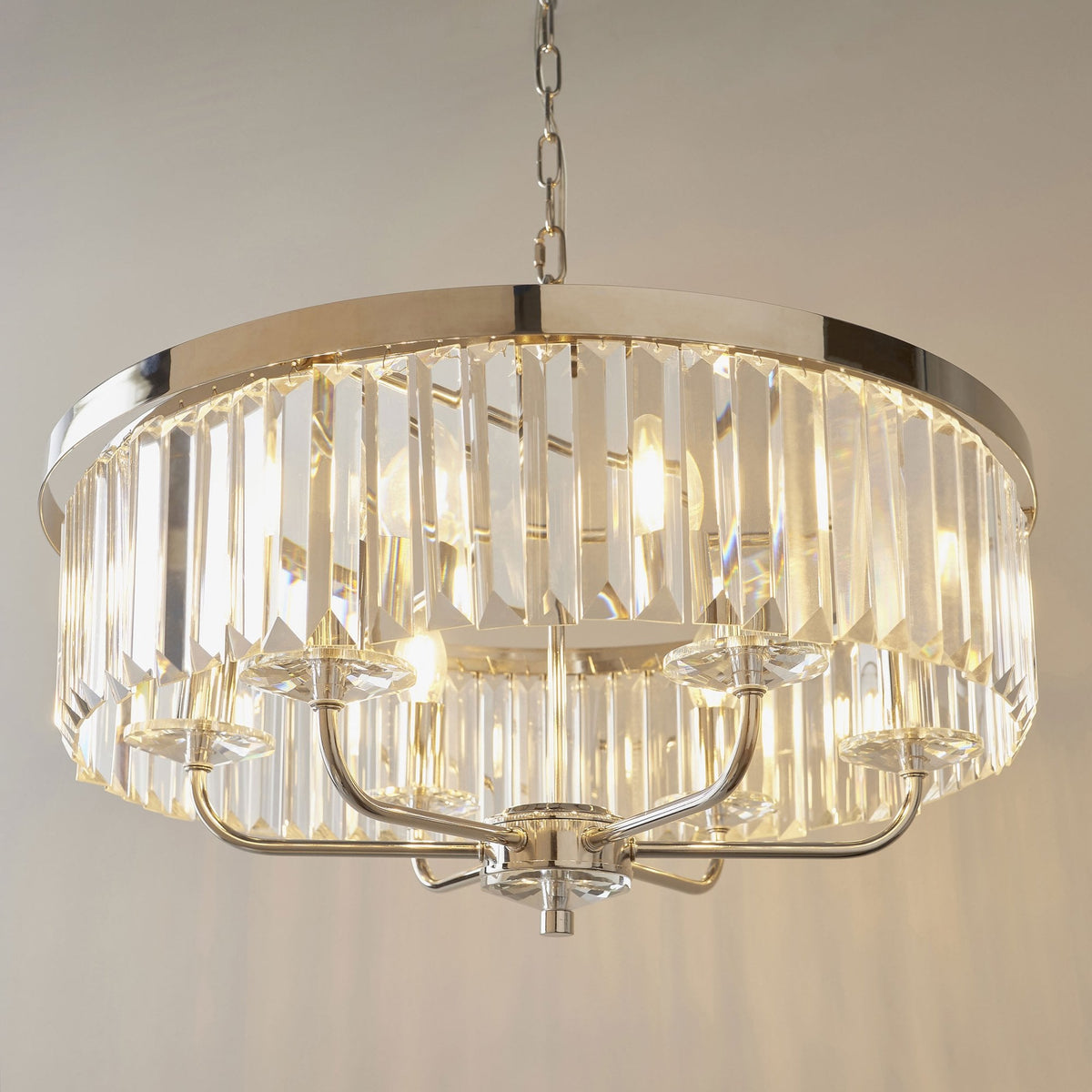 Yetminster 6 Light Pendant in Nickel & Clear Cut Glass