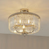 Yetminster 3 Light Semi Flush in Nickel & Clear Cut Glass