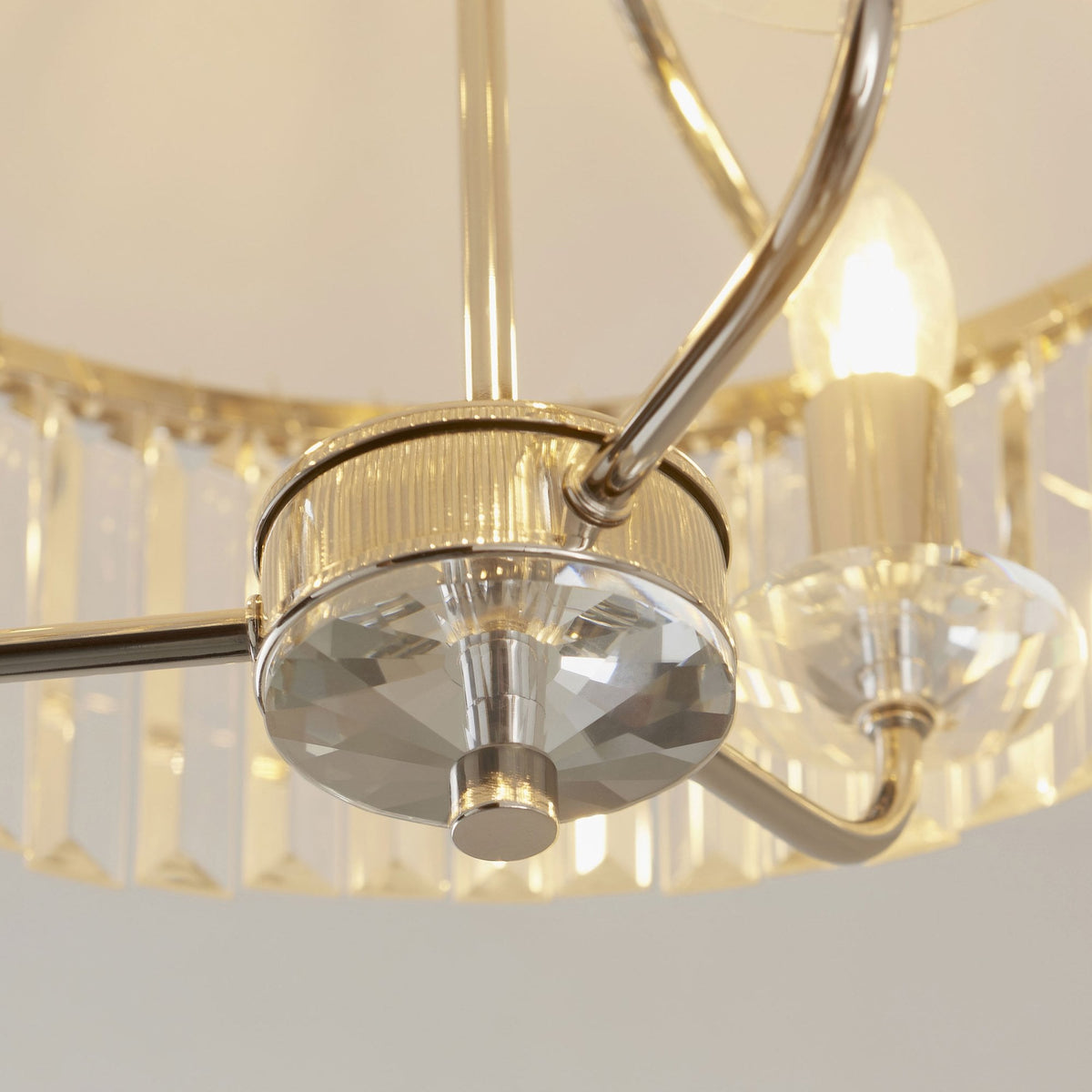 Yetminster 3 Light Semi Flush in Nickel & Clear Cut Glass