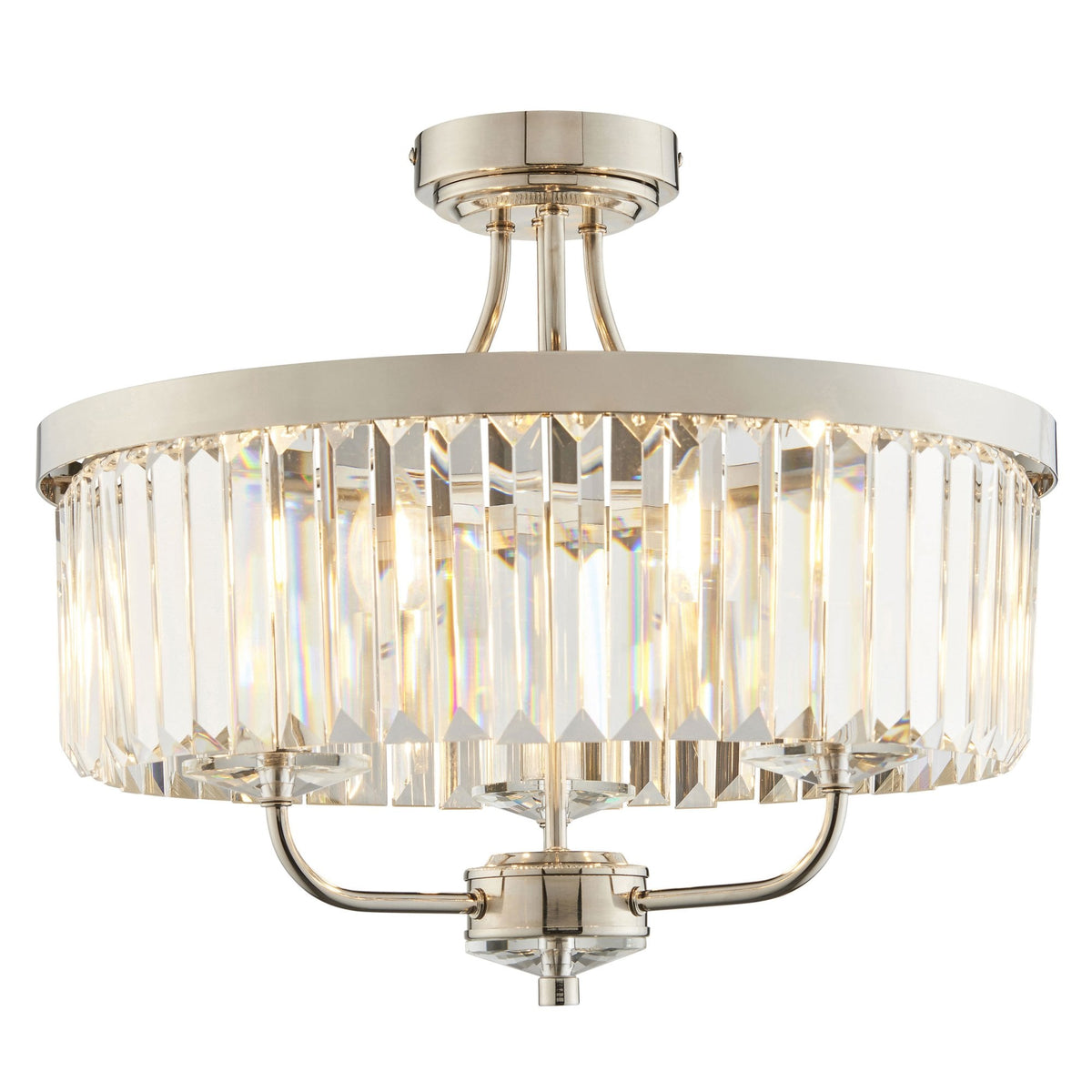 Yetminster 3 Light Semi Flush in Nickel & Clear Cut Glass