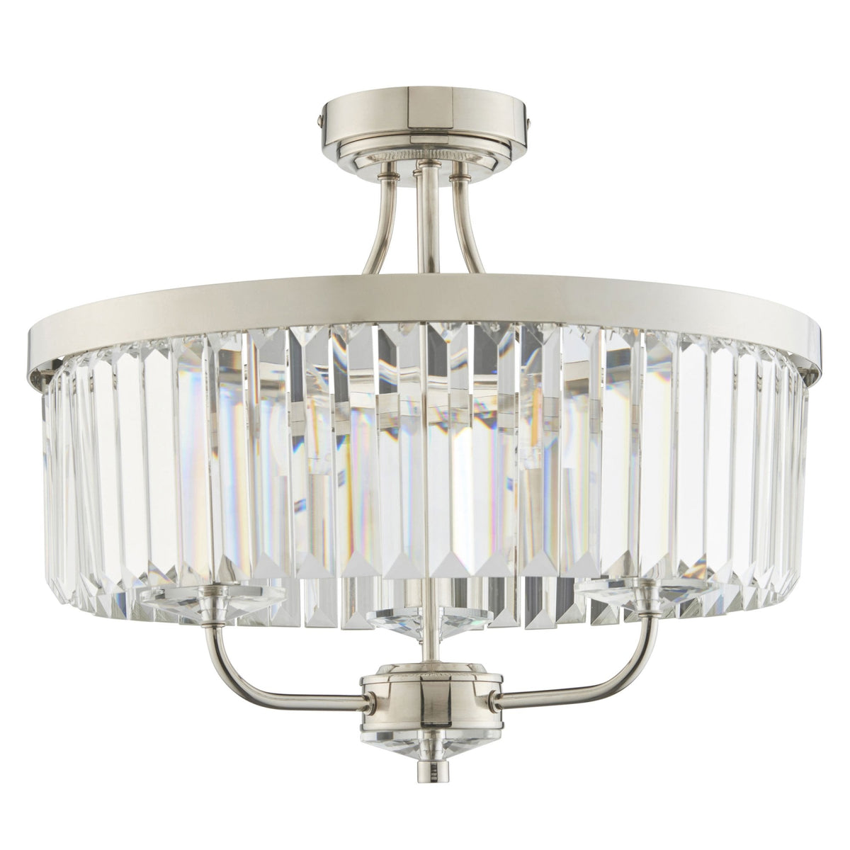 Yetminster 3 Light Semi Flush in Nickel & Clear Cut Glass