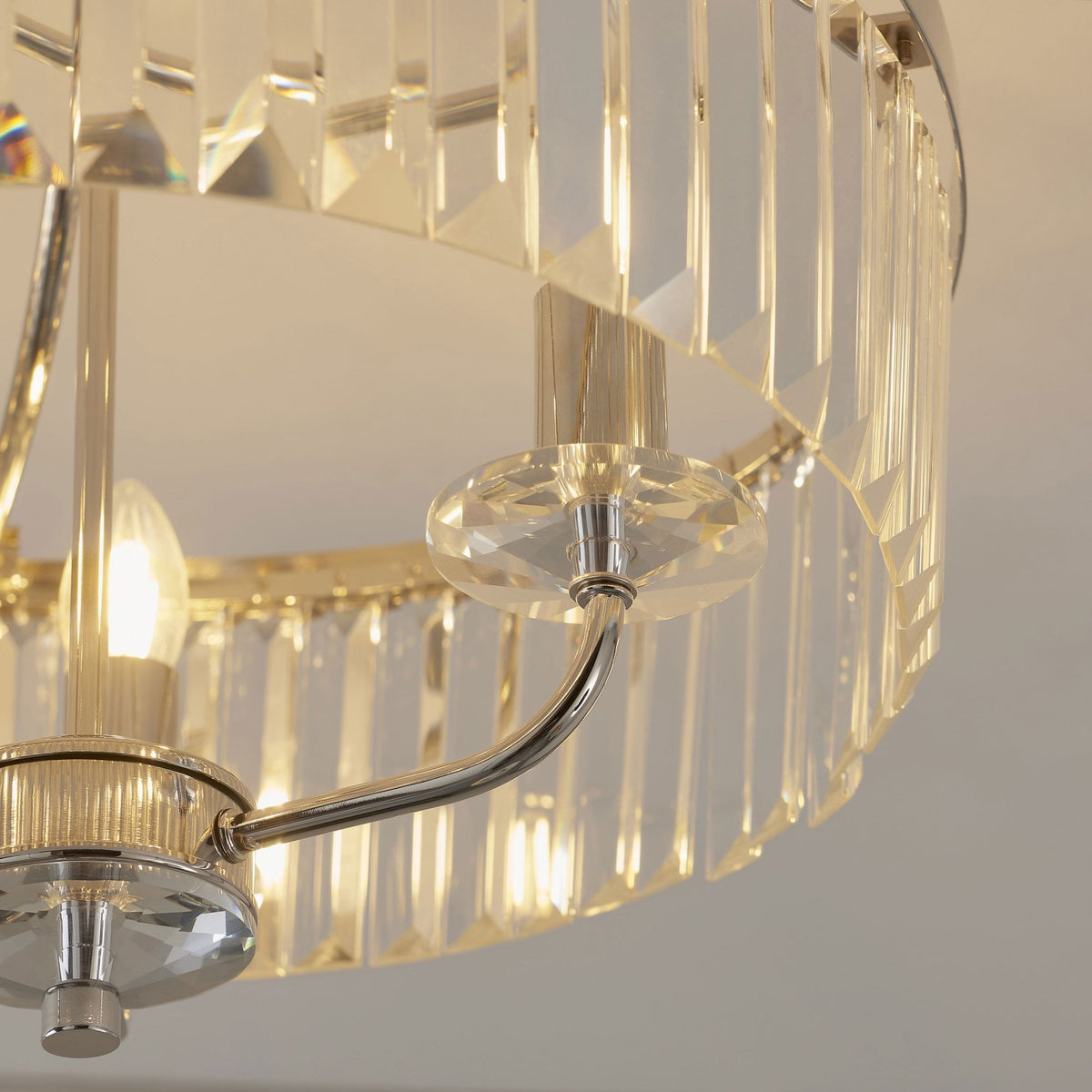 Yetminster 3 Light Semi Flush in Nickel & Clear Cut Glass
