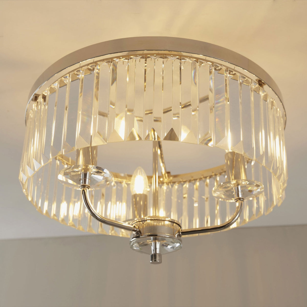 Yetminster 3 Light Semi Flush in Nickel & Clear Cut Glass