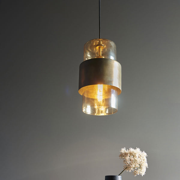 Chiswell Pendant in Brass Patina & Champagne Lustre Glass
