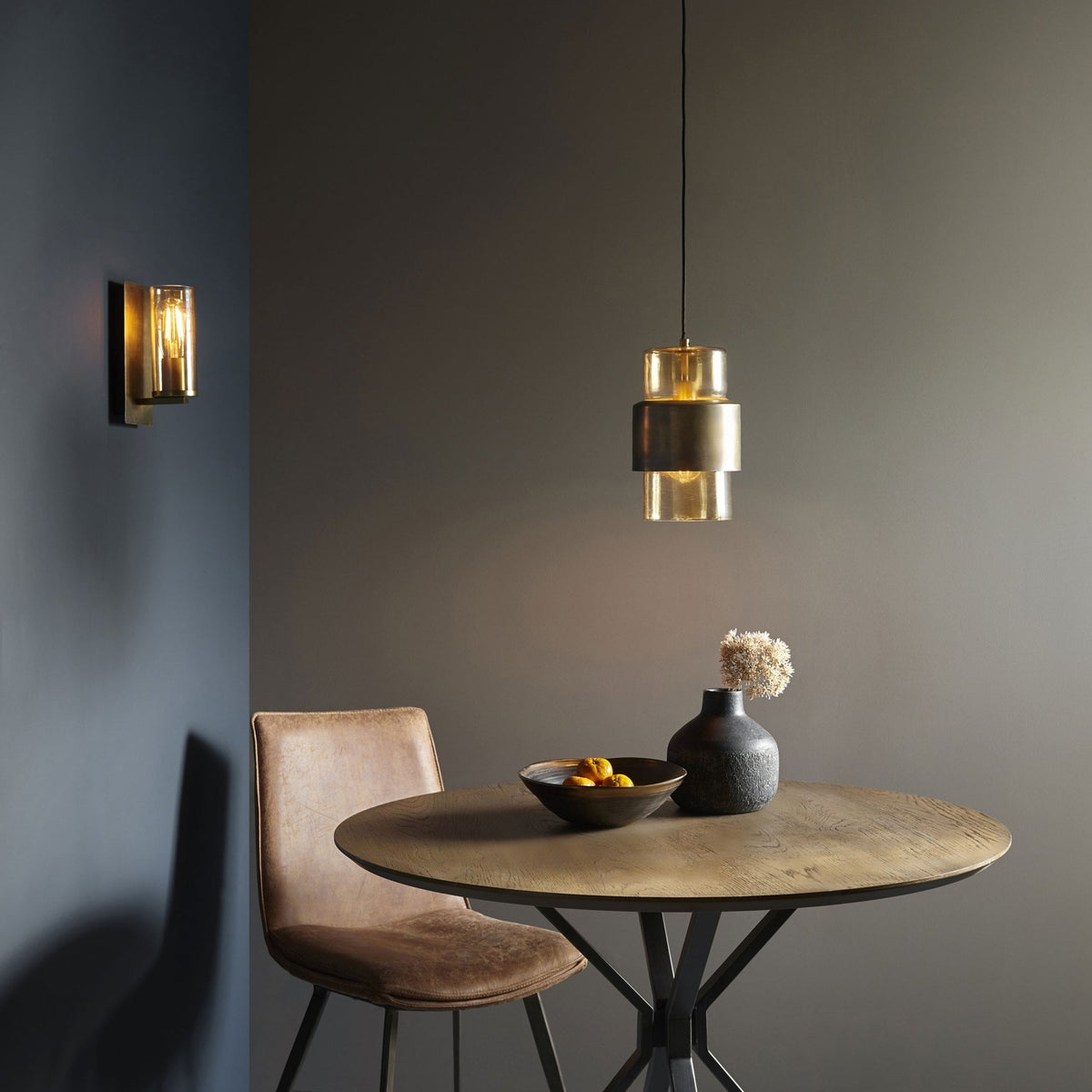 Chiswell Pendant in Brass Patina & Champagne Lustre Glass