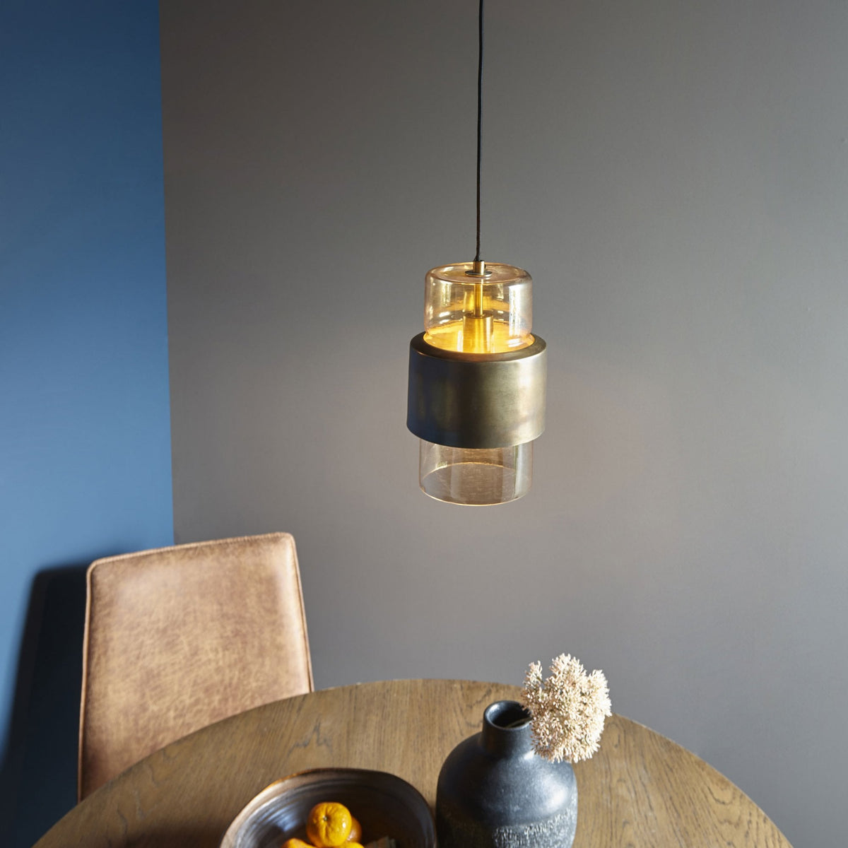 Chiswell Pendant in Brass Patina & Champagne Lustre Glass