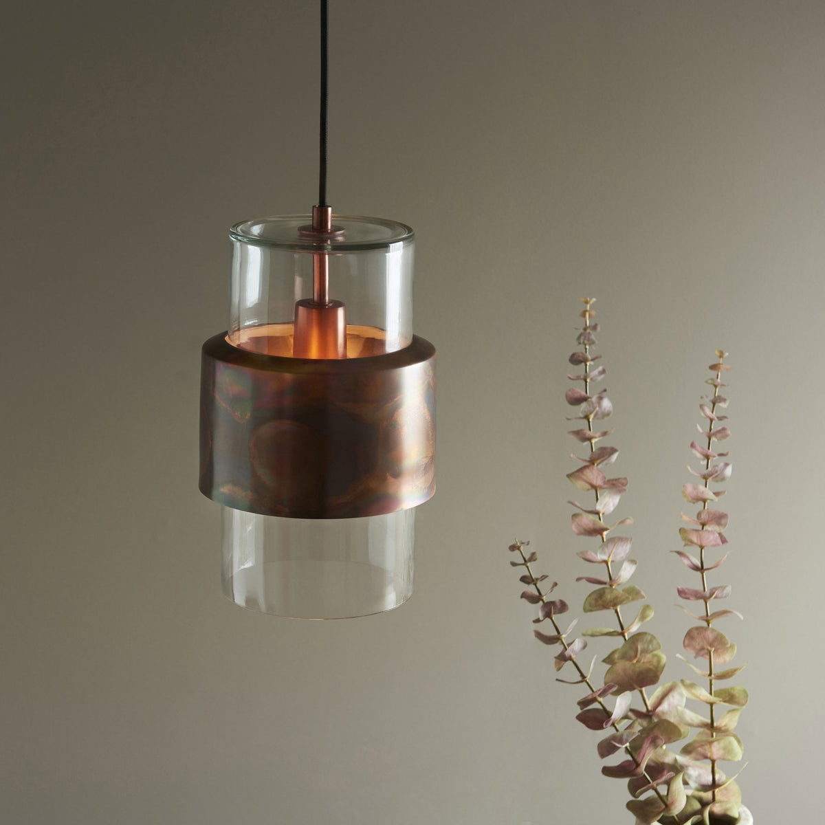 Chiswell Pendant in Copper Patina & Clear Glass