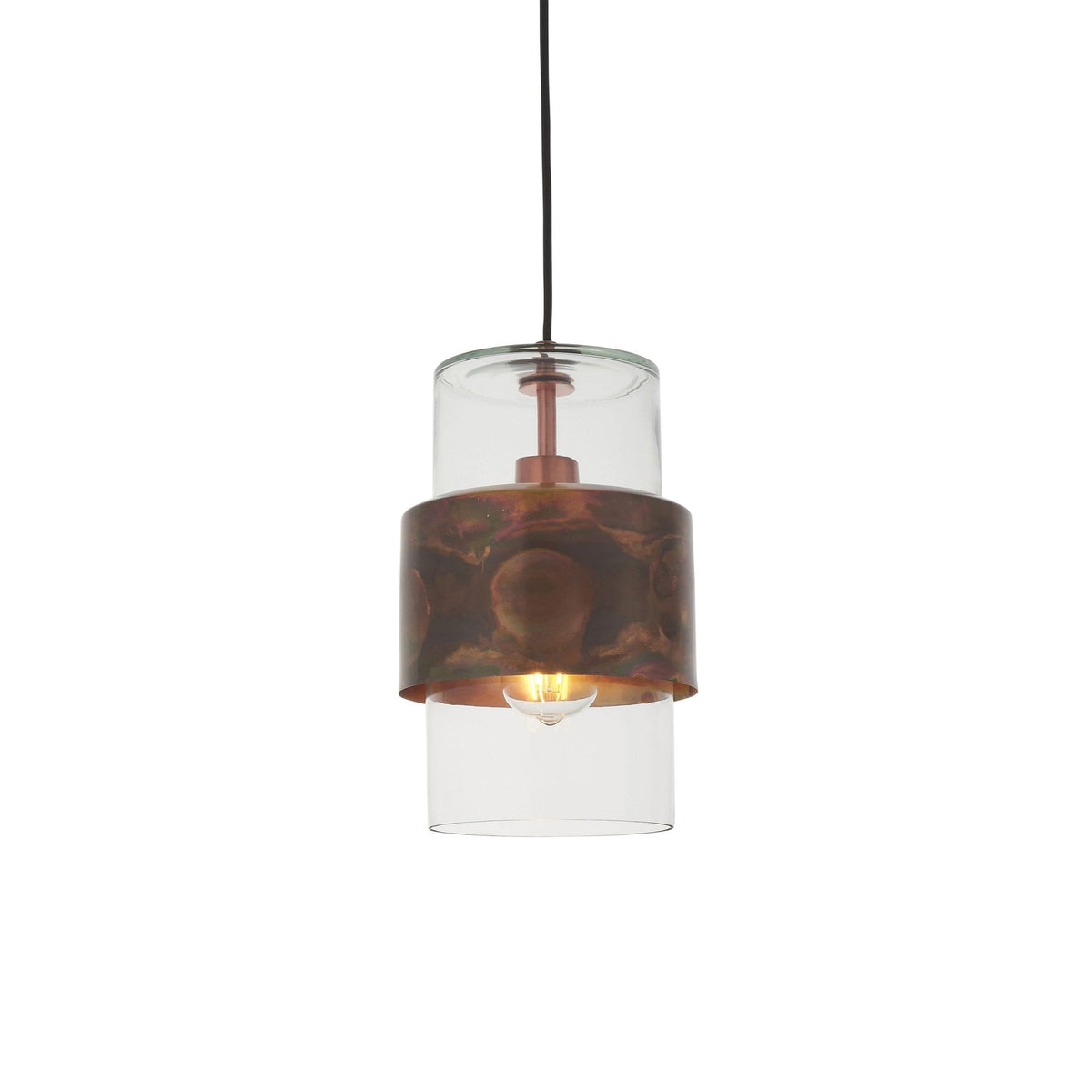 Chiswell Pendant in Copper Patina & Clear Glass